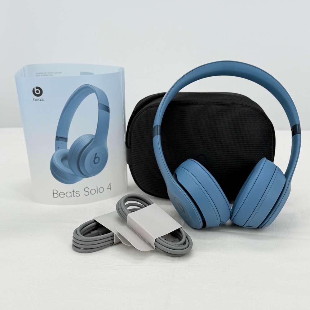 Beats Solo 4 Wireless On-Ear Headphones Slate Blue Bluetooth MUW63LL/A Case Box